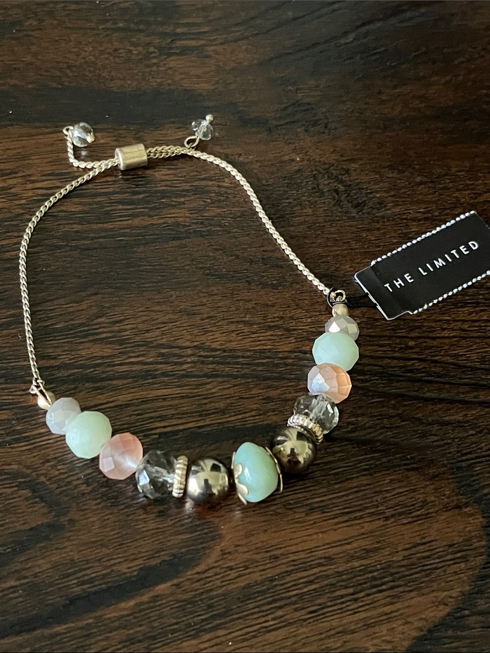 The Limited- Adjustable Beaded Bracelet with Mint, Peach and Gold Beads